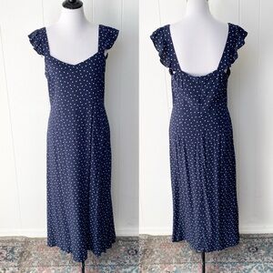 LOFT Navy Blue Polka Dot Midi Dress